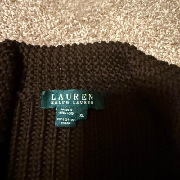 Ralph Lauren Women Brown Chunky Knit Tie-Front Cotton Sweater Velvet Belt Sz XL - Picture 6 of 7